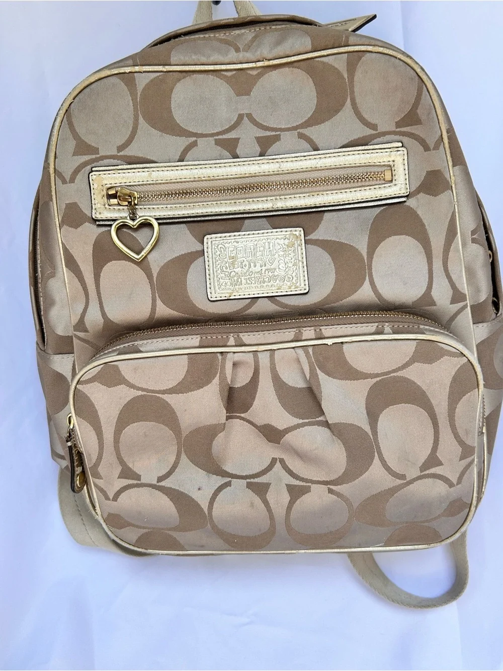 Coach Poppy Y2K Backpack Khaki Gold Signature C H1260-F20046